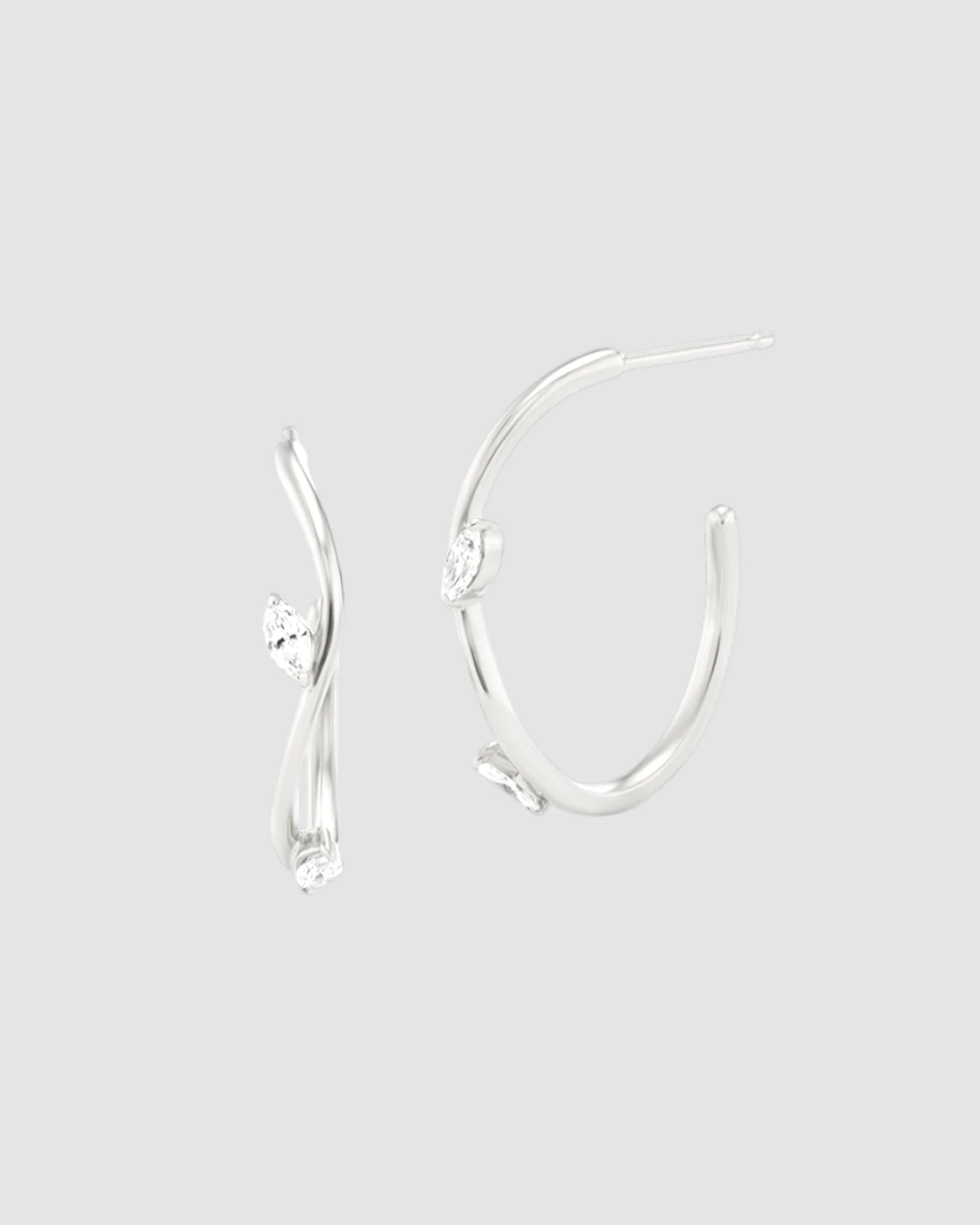 Irregular Half Hoop earring with curved lines and sparkling marquis zirconia stones
