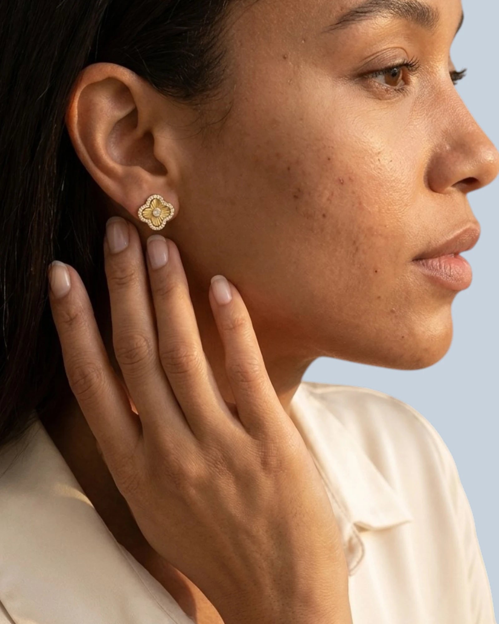 Laser Clover Stud Earrings with Pavé Zircon