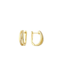 Lux Hoop Earrings in 18k gold plating with cubic zirconia, featuring a sophisticated triple hoop twist design.