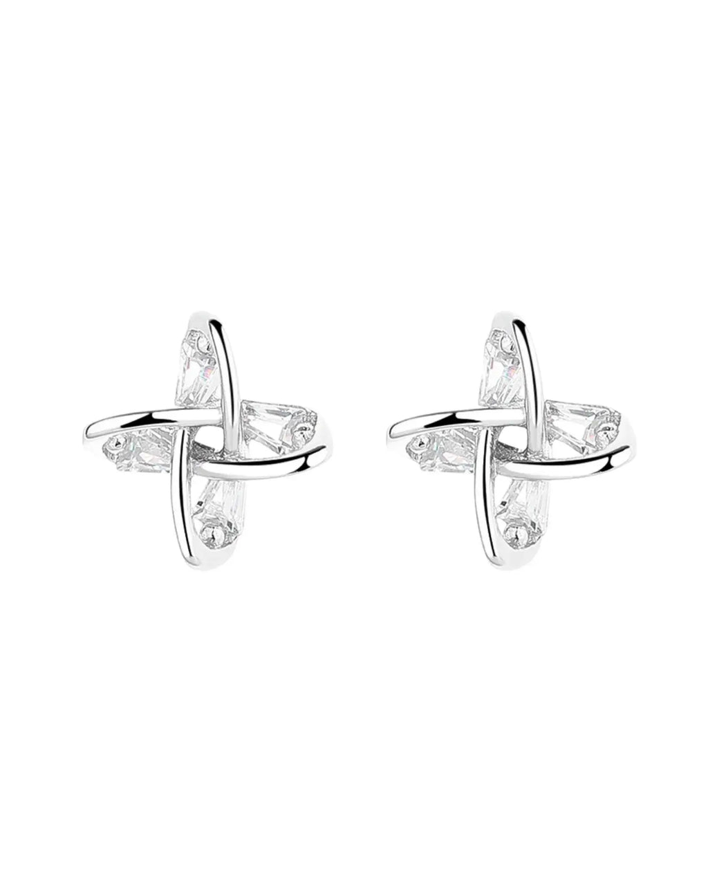 Elegant windmill design ear studs in 925 sterling silver with clear gemstones, perfect for stylish outfits.