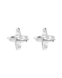Elegant windmill design ear studs in 925 sterling silver with clear gemstones, perfect for stylish outfits.