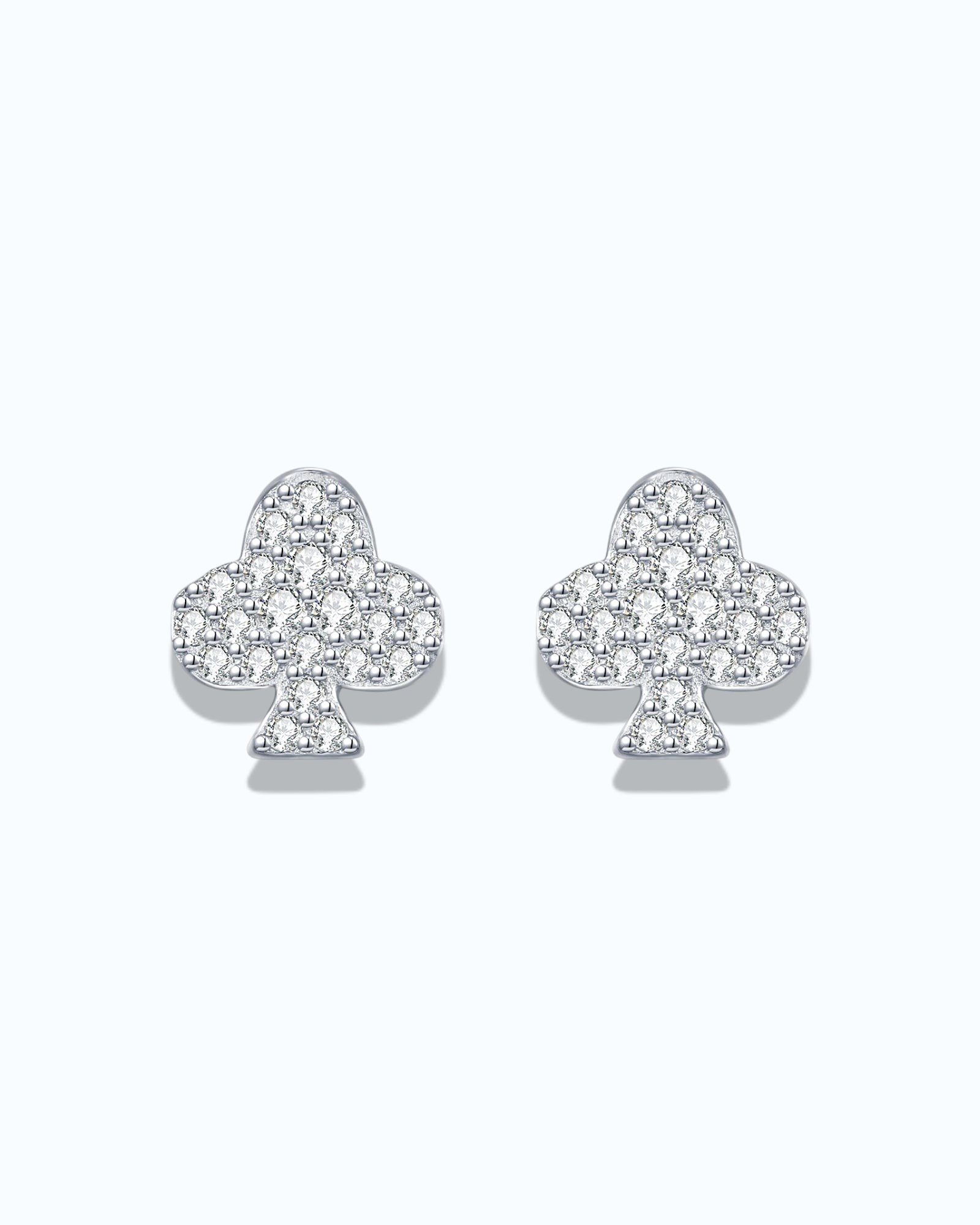 0.2 Ct Moissanite Clover leaf stud set in rhodium-plated sterling silver for exquisite sparkle.