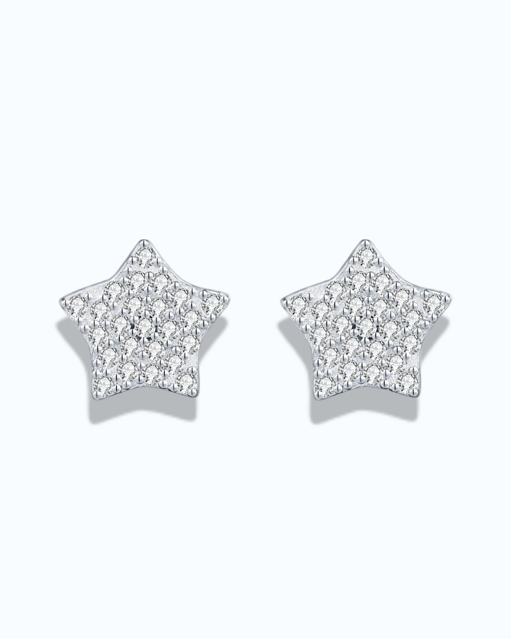 0.2 Ct Moissanite Star Stud featuring shining moissanite stones in a star design crafted from sterling silver.