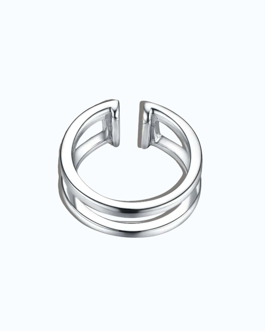 double ear cuff jewellery in silver featuring two linked half circles for a stylish look.