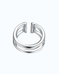 double ear cuff jewellery in silver featuring two linked half circles for a stylish look.