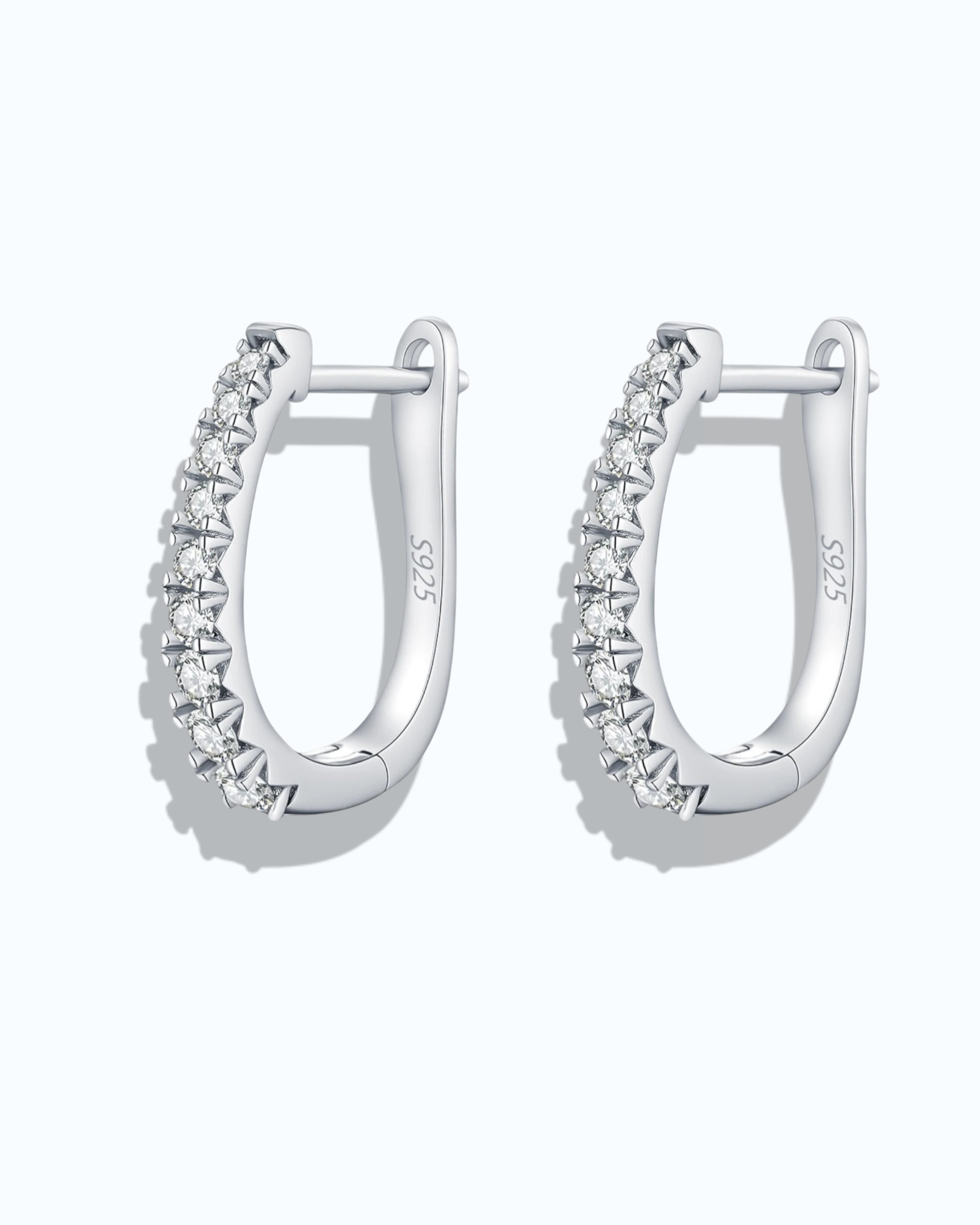 0.5 Ct U shaped Moissanite Hoops in 925 sterling silver with brilliant moissanite gems.