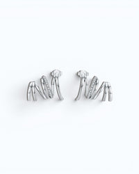 Pearlstones Zircon Line Ear Studs, 925 sterling silver with white gold plating, featuring a unique spiral design with sparkling cubic zirconia accents.
