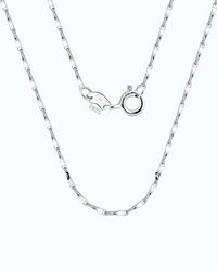 1mm Twisted Dapped Bar Chain showcasing S925 sterling silver with rhodium plating and durable links.