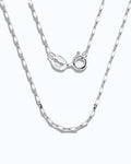 1mm Twisted Dapped Bar Chain showcasing S925 sterling silver with rhodium plating and durable links.