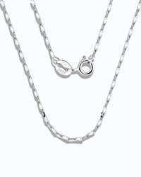 1mm Twisted Dapped Bar Chain showcasing S925 sterling silver with rhodium plating and durable links.