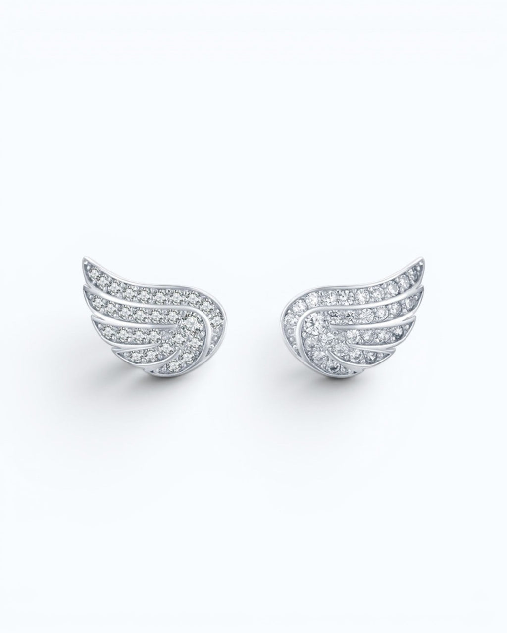 Pearlystones Angel Wing Stud Earrings with cubic zirconia and silver-tone metal.