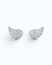 Pearlystones Angel Wing Stud Earrings with cubic zirconia and silver-tone metal.