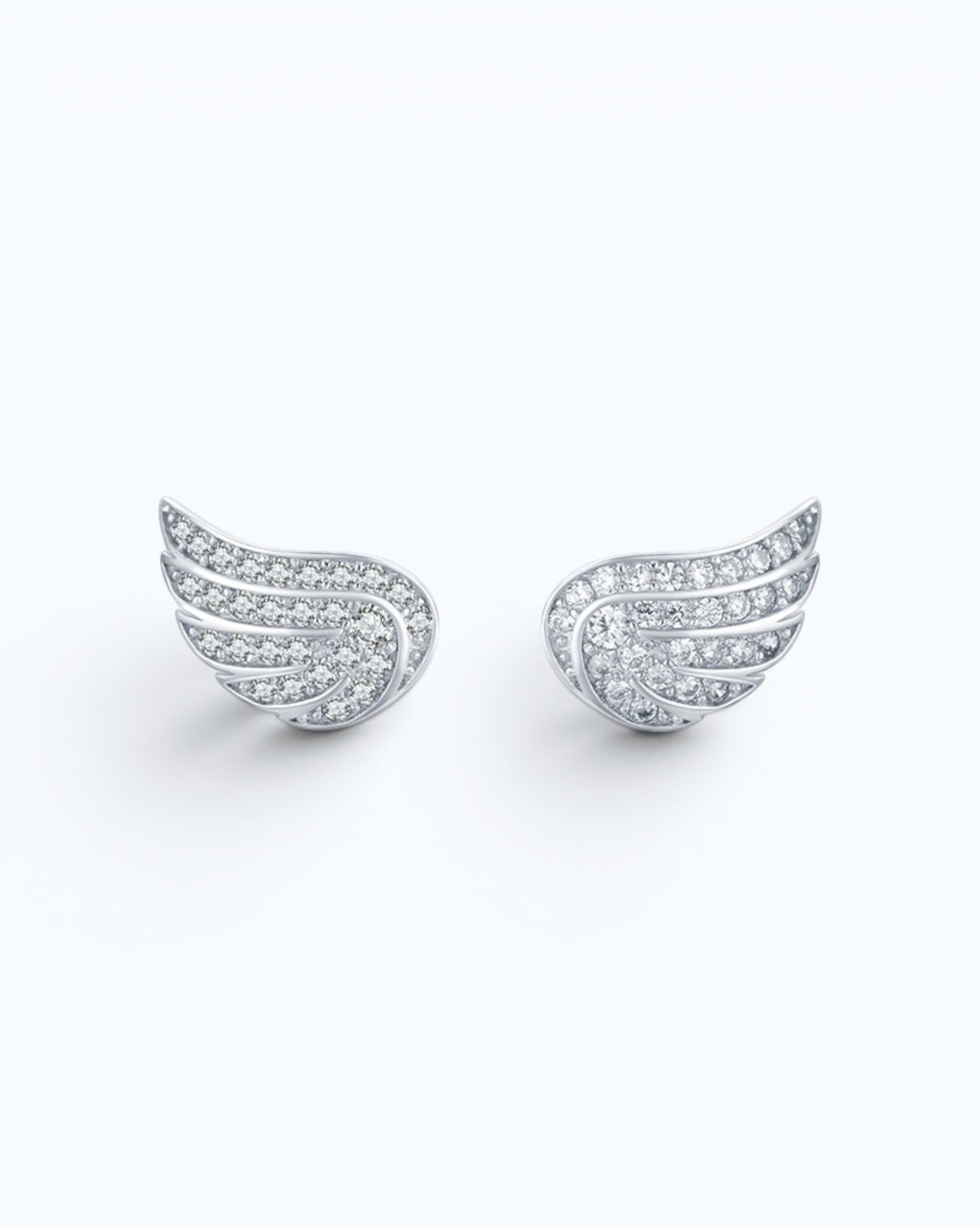 Pearlystones Angel Wing Stud Earrings with cubic zirconia and silver-tone metal.