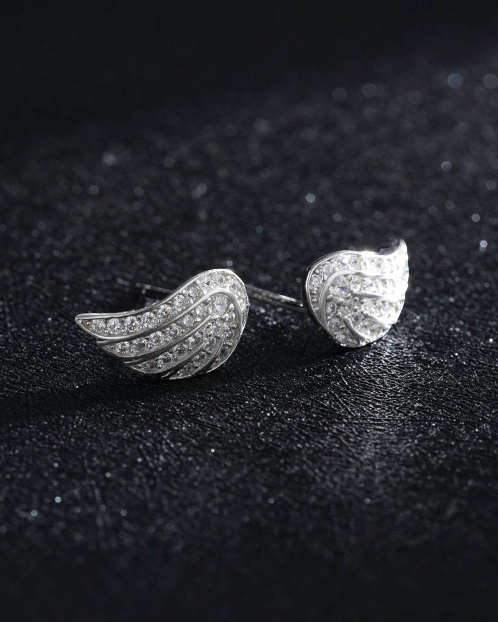 Pearlystones Angel Wing Stud Earrings with cubic zirconia and silver-tone metal.