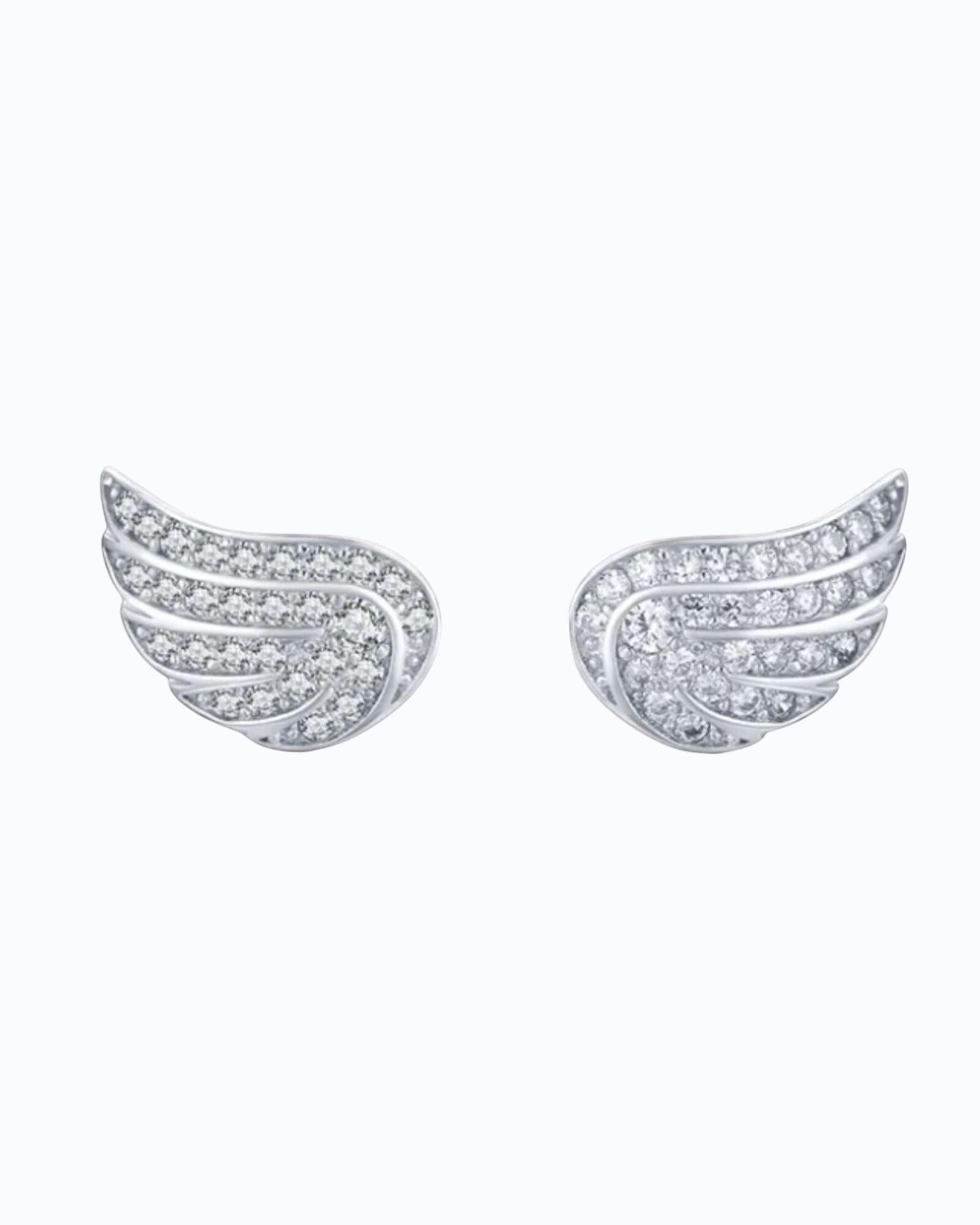 Pearlystones Angel Wing Stud Earrings with cubic zirconia stones and silver-tone metal.