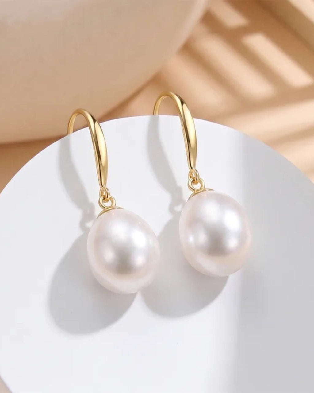 Pearlystones Classic White Pearl Drop Earrings in Sterling Silver with Gold Plating