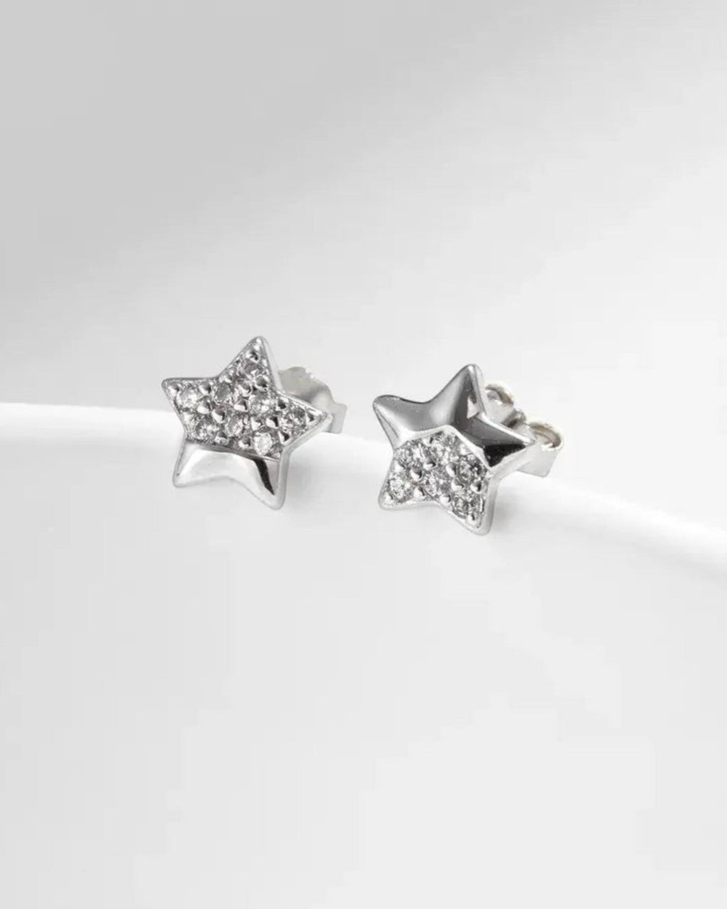 Pearlystones Everyday Star Earrings, silver-tone stud earrings with cubic zirconia accents. Hypoallergenic metal.