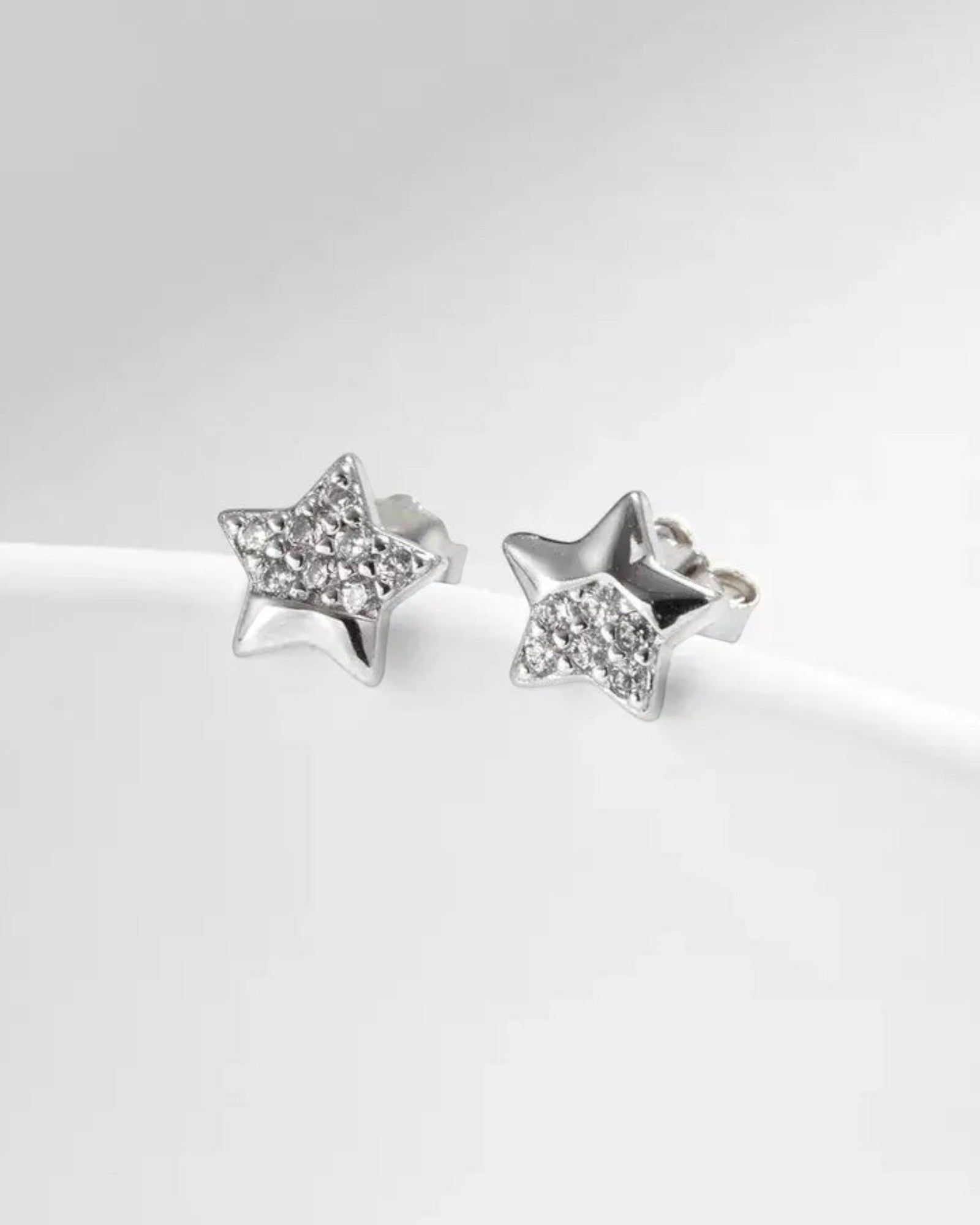 Pearlystones Everyday Star Earrings, silver-tone stud earrings with cubic zirconia accents. Hypoallergenic metal.