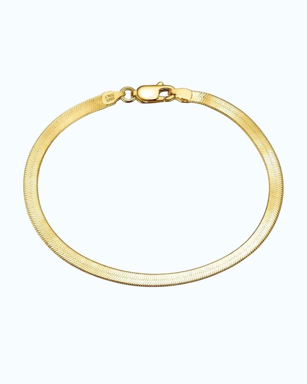 Pearlystones 3mm flat snake chain bracelet in gold, made from high-quality materials with a secure clasp.