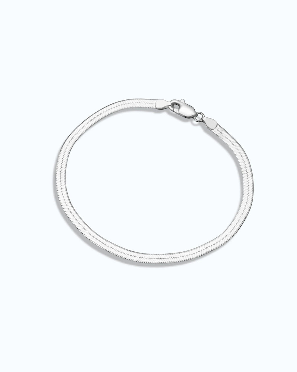 Pearlystones 3mm flat snake chain bracelet in silver, a sleek and elegant accessory for everyday wear.