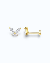 Pearlystones butterfly cartilage stud in 18k gold plated sterling silver with sparkling zircon stones and flat back