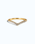 Pearlystones gold chevron ring with pavé-set zircon stones on a 925 sterling silver band