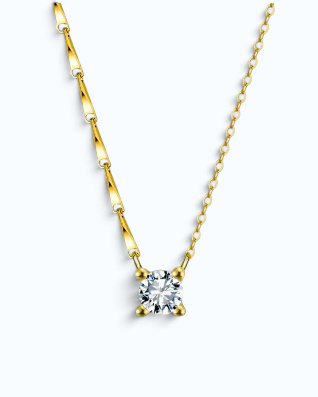 Pearlystones gold-plated sterling silver necklace featuring a brilliant-cut cubic zirconia pendant on a dapped chain.