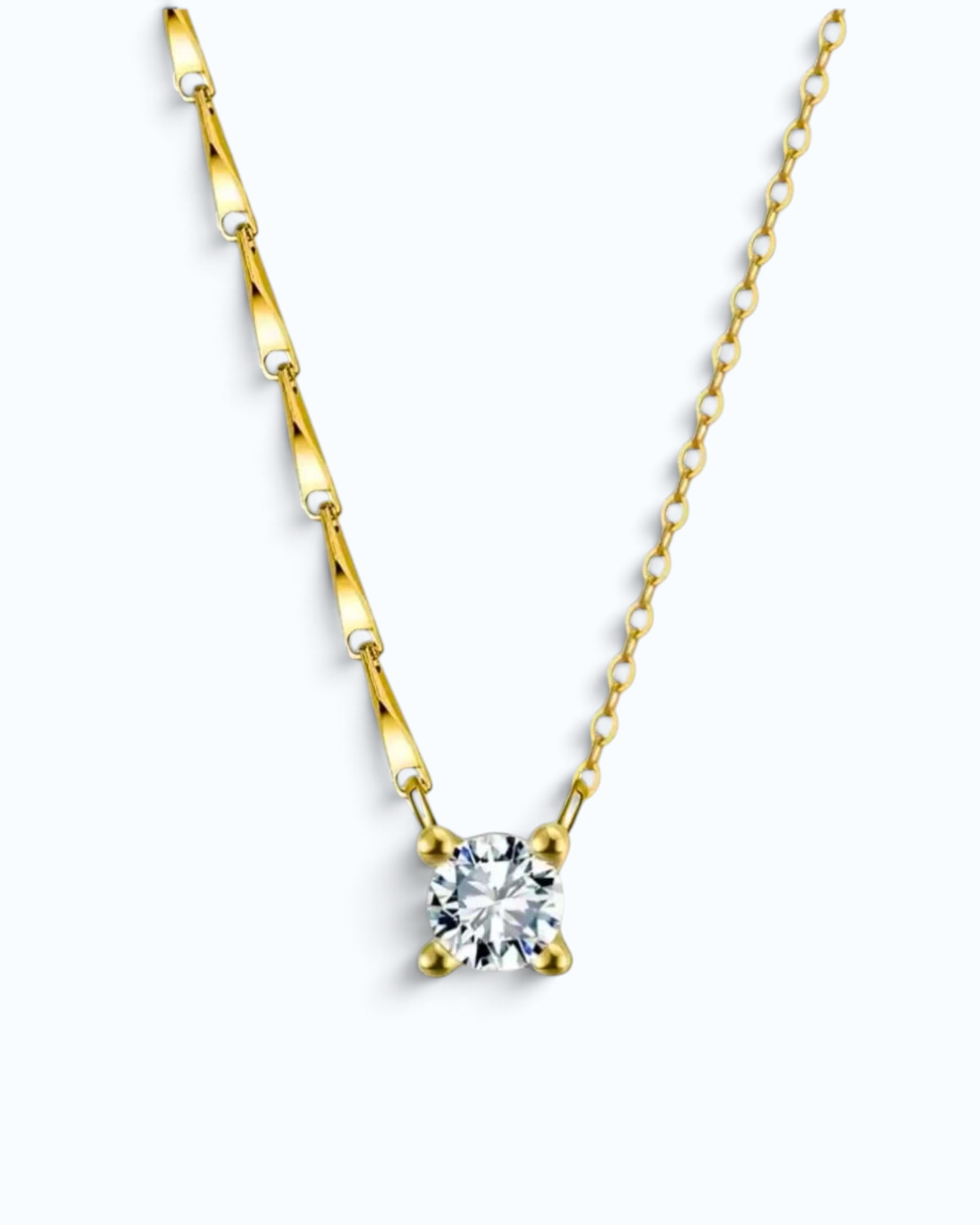 Pearlystones gold-plated sterling silver necklace featuring a brilliant-cut cubic zirconia pendant on a dapped chain.
