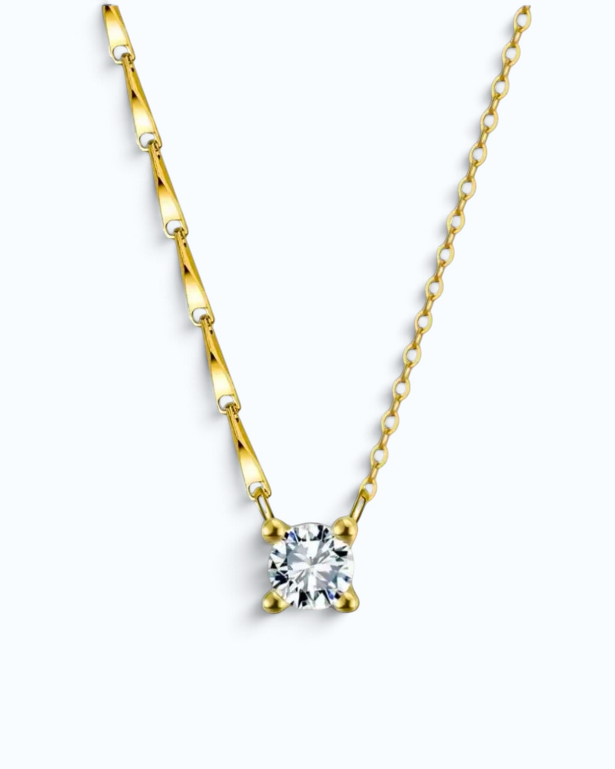 Pearlystones gold-plated sterling silver necklace featuring a brilliant-cut cubic zirconia pendant on a dapped chain.