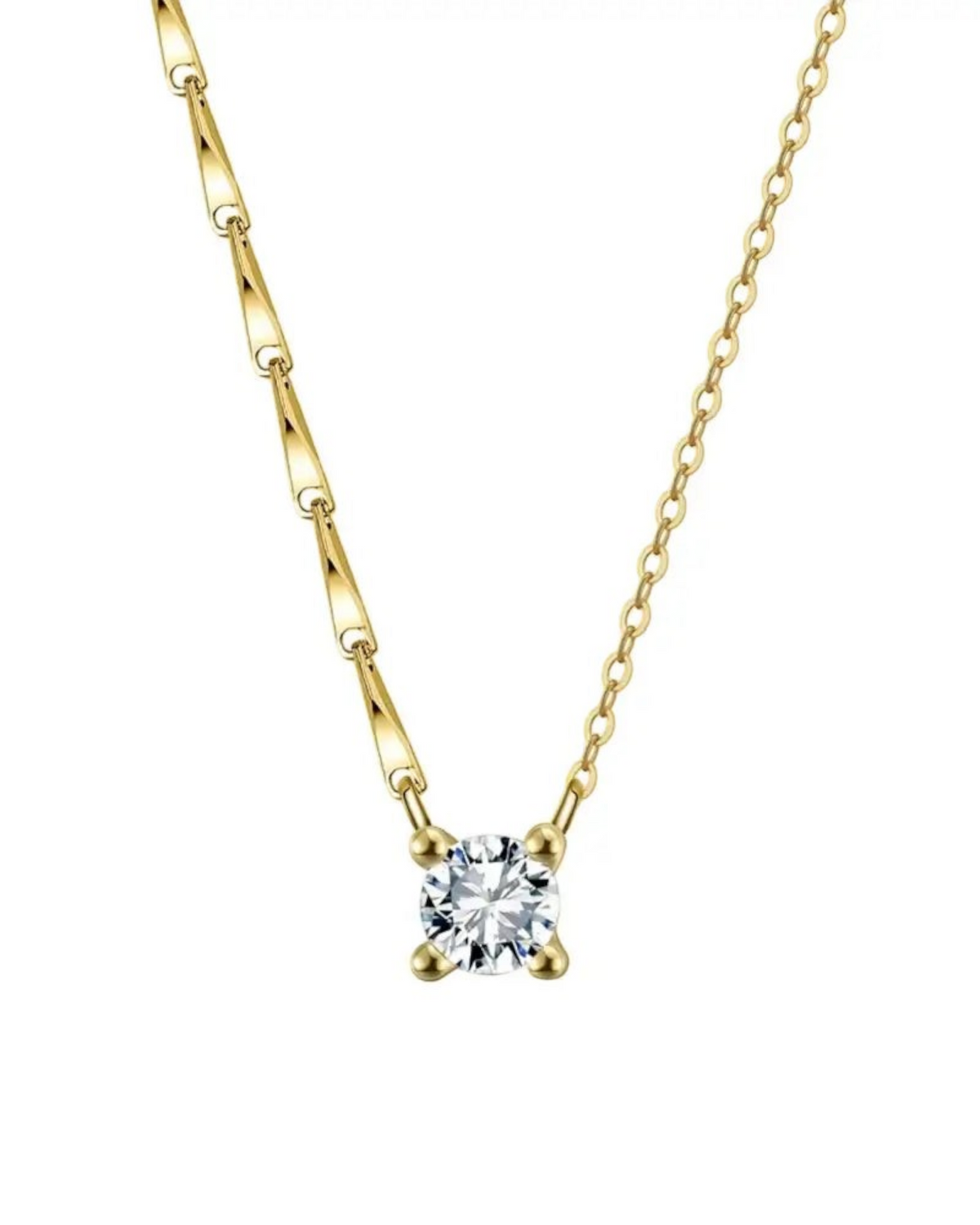 Pearlystones gold-plated sterling silver pendant necklace featuring a brilliant-cut cubic zirconia in a prong setting.