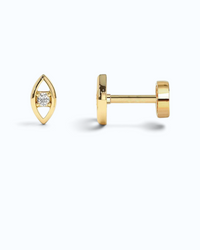 Pearlystones gold evil eye cartilage stud with a sparkling cubic zirconia center and comfortable flat back design.