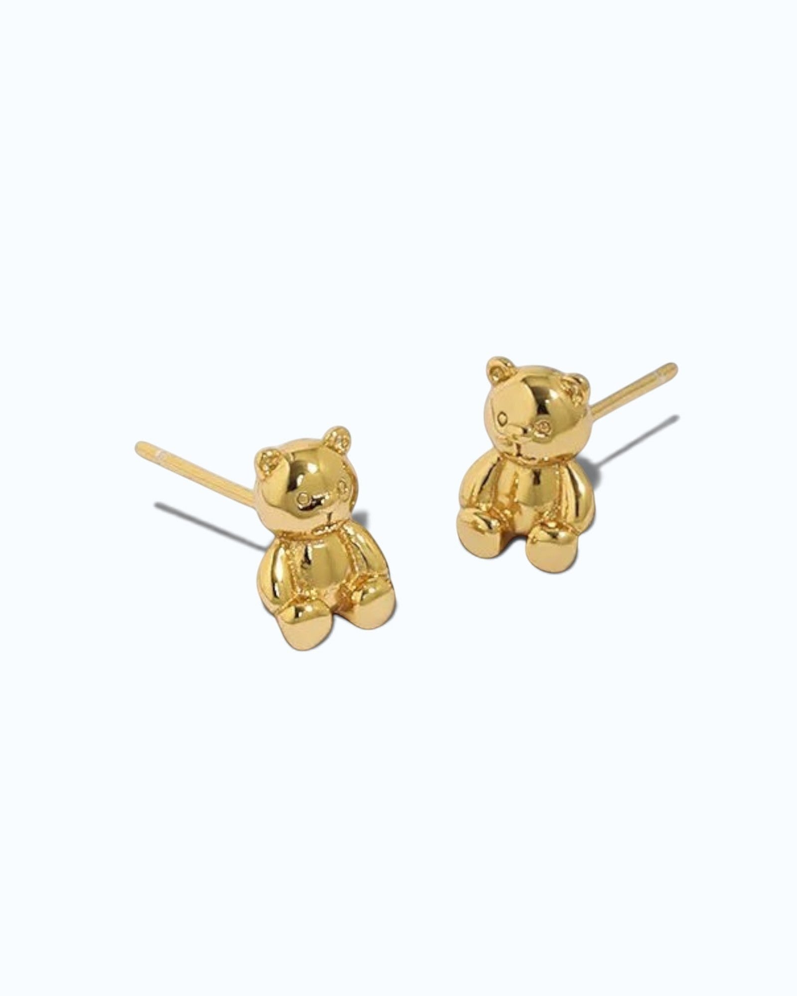 Pearlystones 18K gold plated 3D teddy bear stud earrings in polished sterling silver