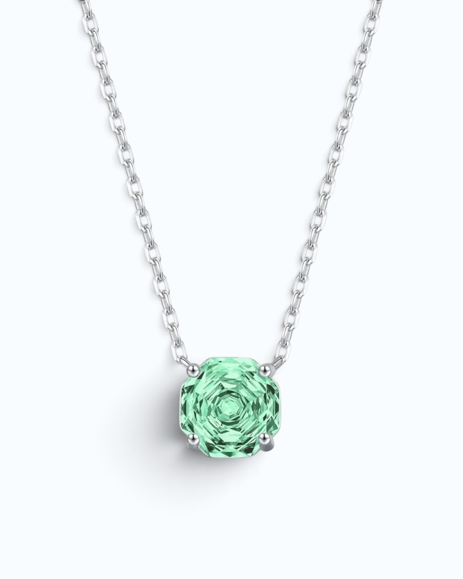 Pearlystones octagonal rose cut green cubic zirconia pendant necklace in rhodium-plated sterling silver