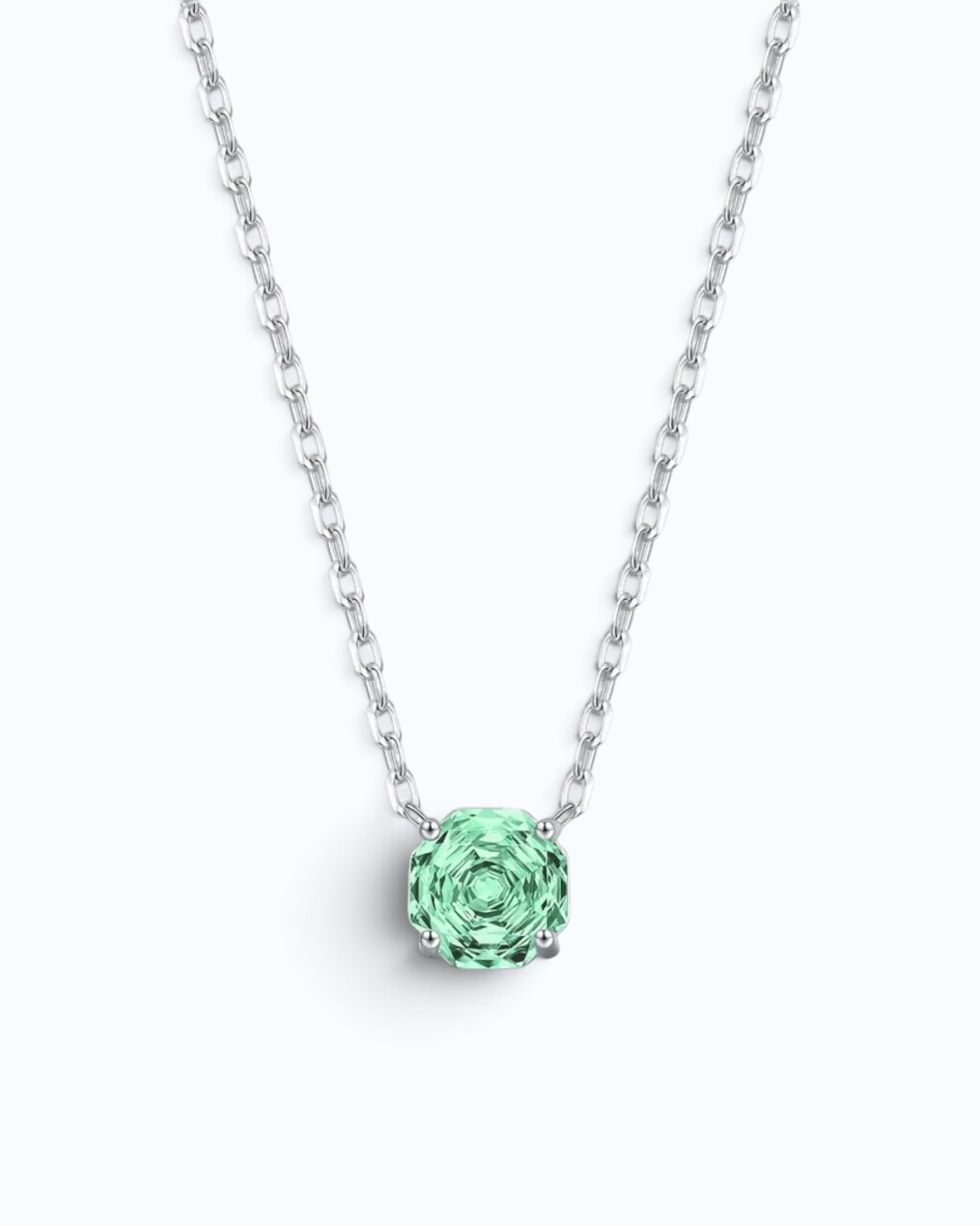 Pearlystones octagonal rose cut green cubic zirconia pendant necklace in rhodium-plated sterling silver