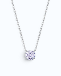 Pearlystones lavender zircon pendant necklace with an octagonal rose cut stone set in rhodium-plated sterling silver.