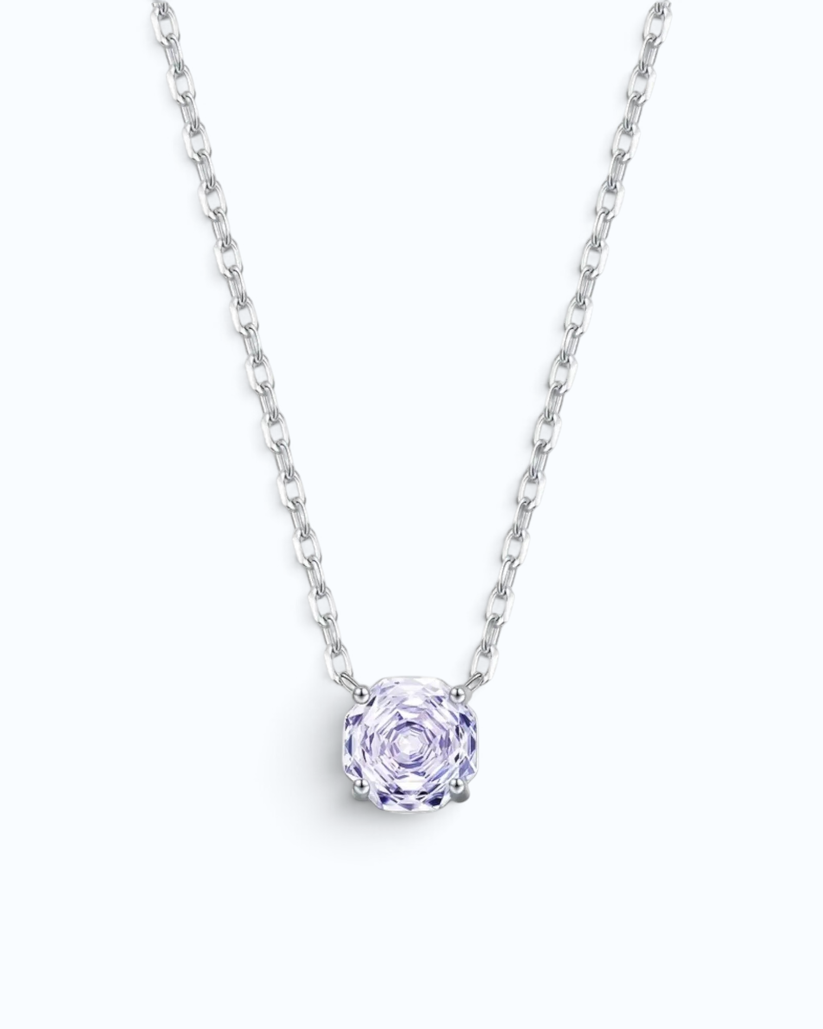 Pearlystones lavender zircon pendant necklace with an octagonal rose cut stone set in rhodium-plated sterling silver.