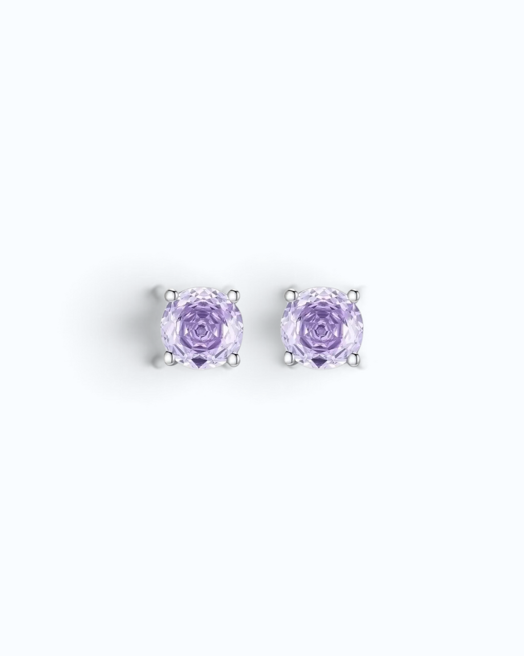 Pearlystones lavender zircon stud earrings in rhodium-plated sterling silver with an octagonal rose cut design.