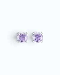 Pearlystones lavender zircon stud earrings with octagonal rose cut stones set in rhodium-plated sterling silver.