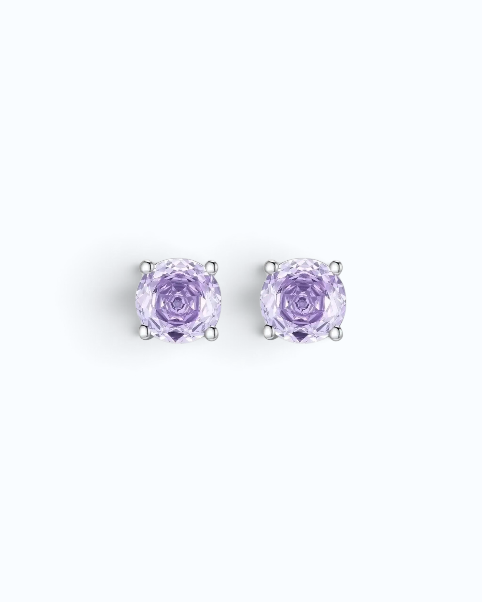 Pearlystones lavender zircon stud earrings with octagonal rose cut stones set in rhodium-plated sterling silver.