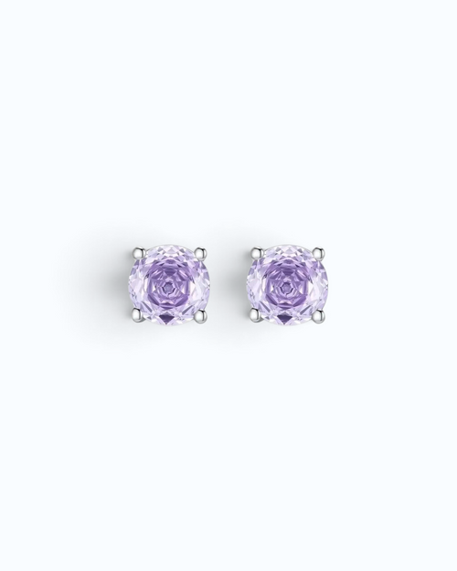 Pearlystones lavender zircon stud earrings with octagonal rose cut stones set in rhodium-plated sterling silver.