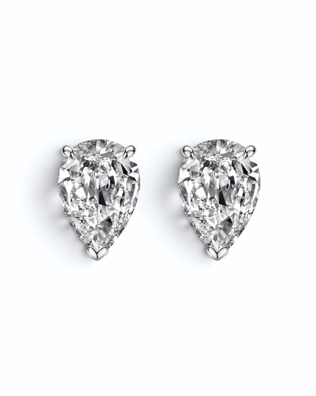 Pearlystones white water droplet stud earrings featuring brilliant pear-cut cubic zirconia in a minimalist setting.