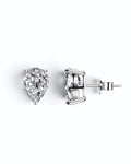 Pearlystones white cubic zirconia water droplet stud earrings in a minimalist pear-shaped design on a white background