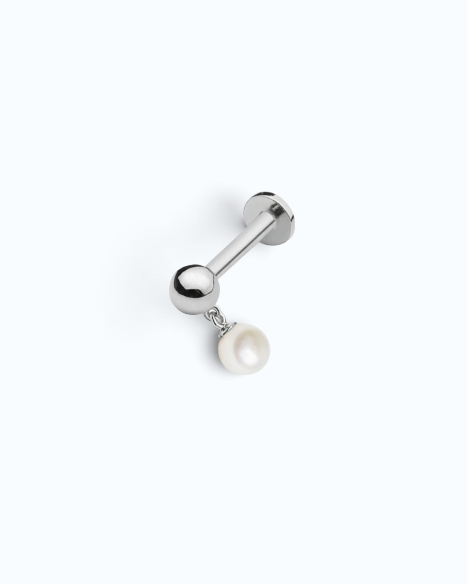 Pearlystones 3mm freshwater pearl cartilage stud in sterling silver with a comfortable flat back design.
