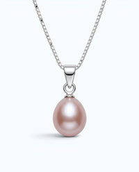 Pearlystones teardrop pink pearl pendant on a delicate silver-tone box chain necklace