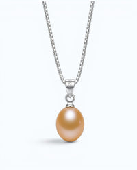 Pearlystones pink teardrop pearl pendant on a delicate rhodium plated silver chain