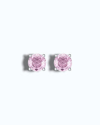 Pearlystones rhodium-plated sterling silver stud earrings with octagonal rose cut pink zircon stones.