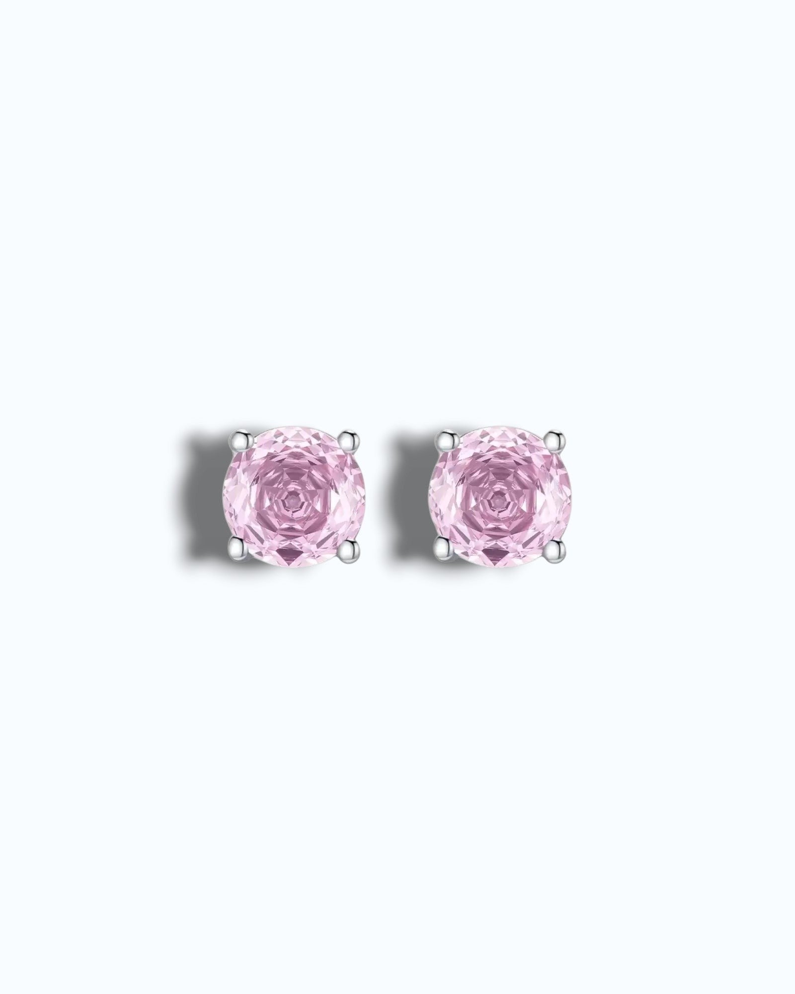 Pearlystones rhodium-plated sterling silver stud earrings with octagonal rose cut pink zircon stones.