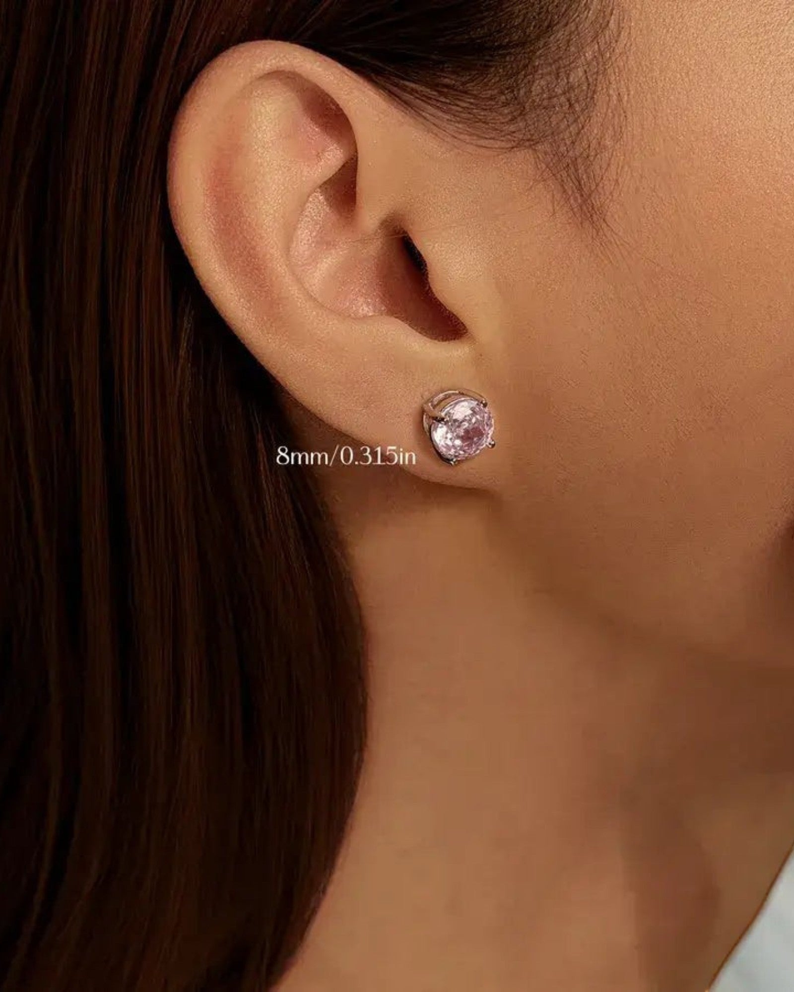 Pearlystones rhodium-plated sterling silver stud earring with an 8mm octagonal rose cut pink zircon.