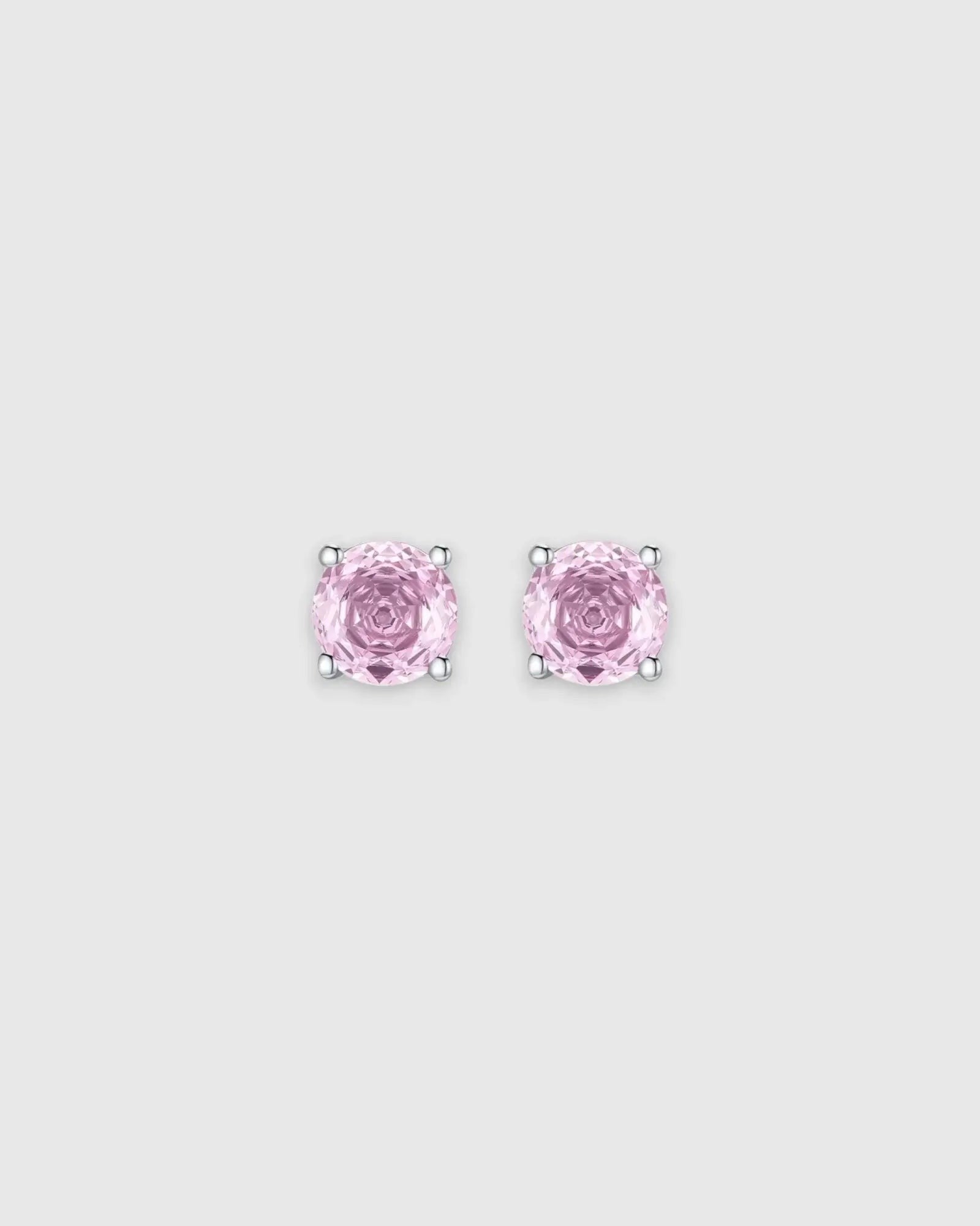 Pearlystones octagonal rose cut pink zircon stud earrings in rhodium-plated sterling silver.