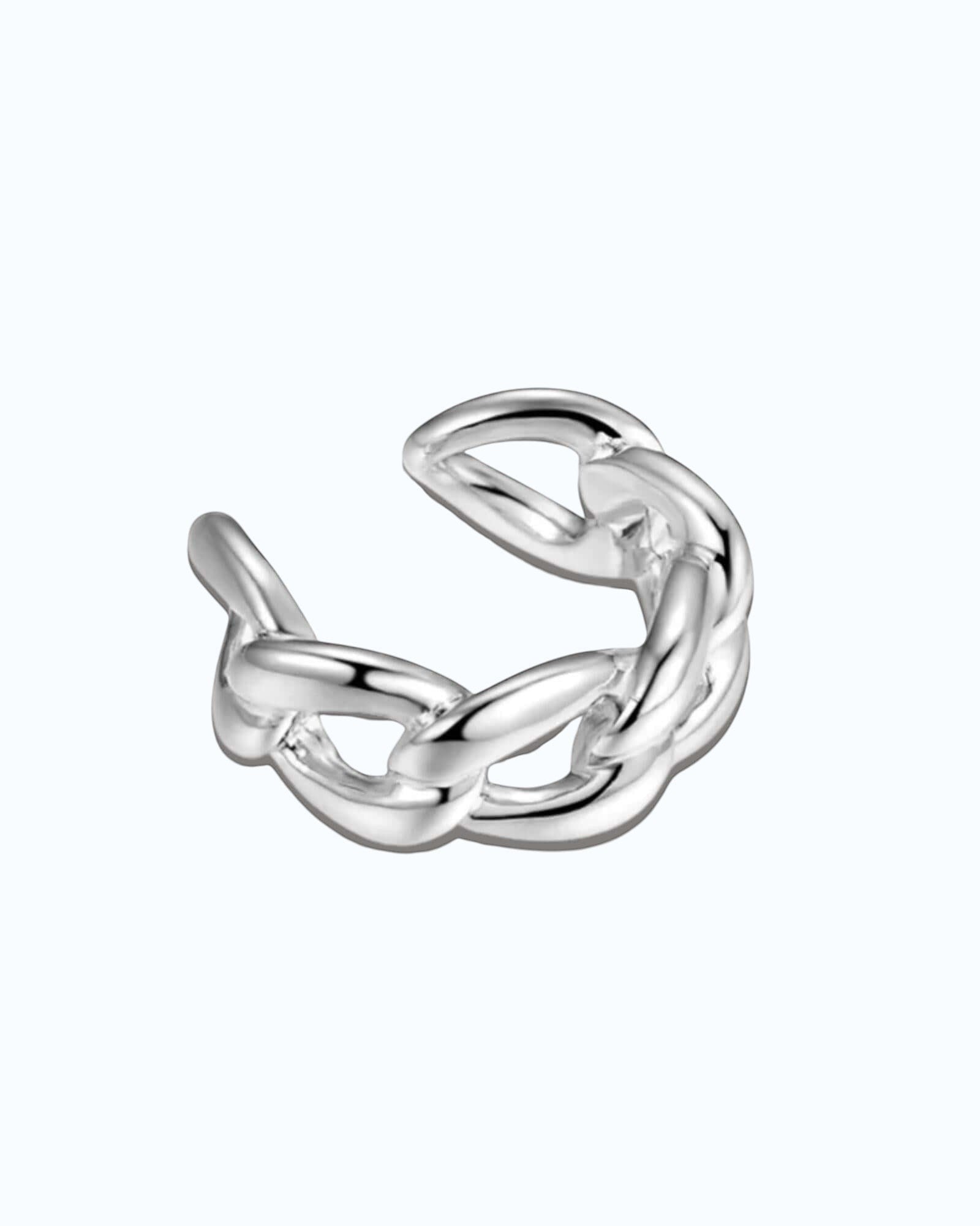 Pearlystones silver linked helix ear cuff, crafted from 925 sterling silver with a polished finish. No piercing required.